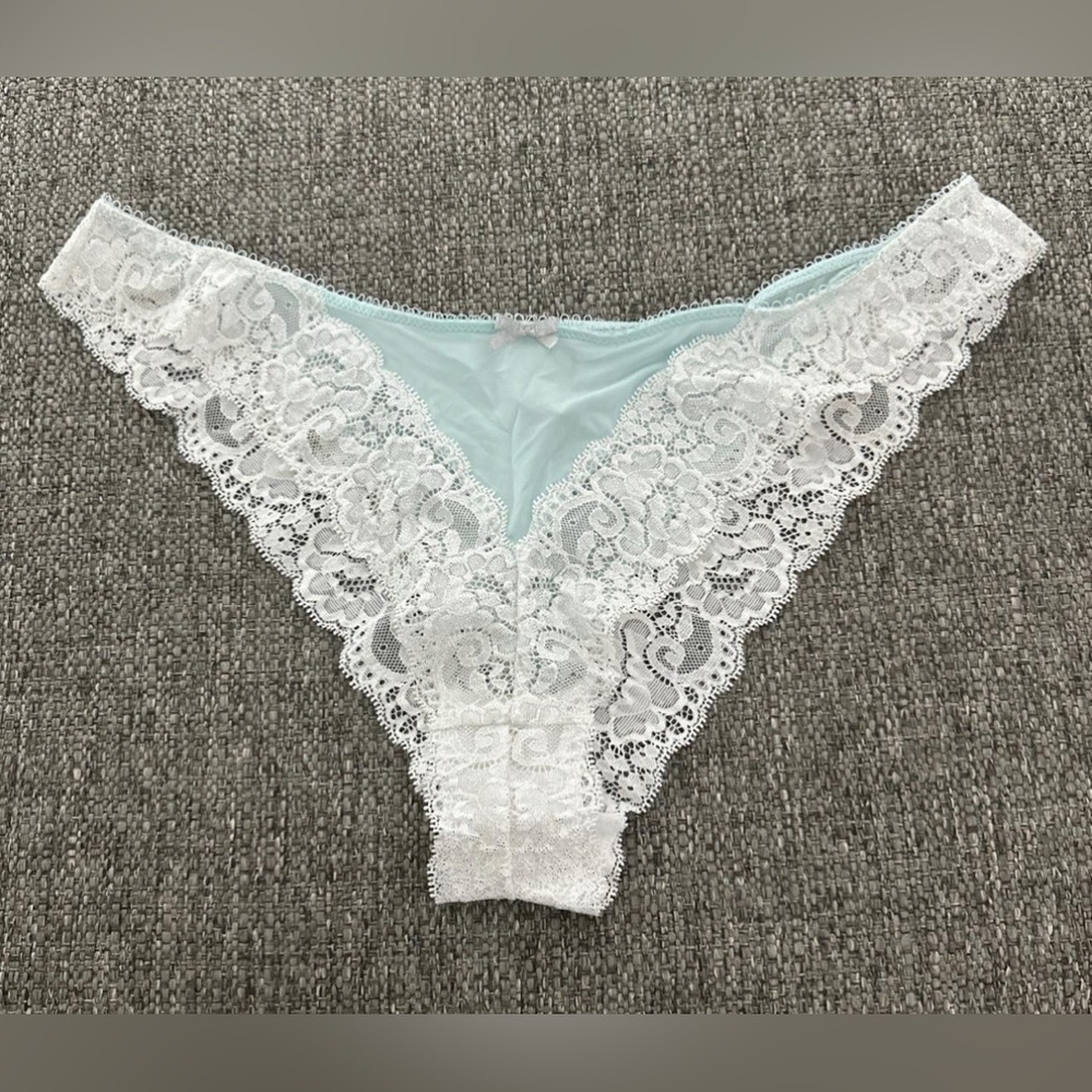 2011 Victoria's Secret Light Blue Cheekini Panty with White Lace Trim